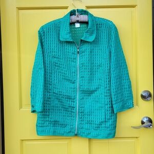 à la carte Teal Sheer Grid Zip Jacket Lightweight Coastal Resort Y2K L